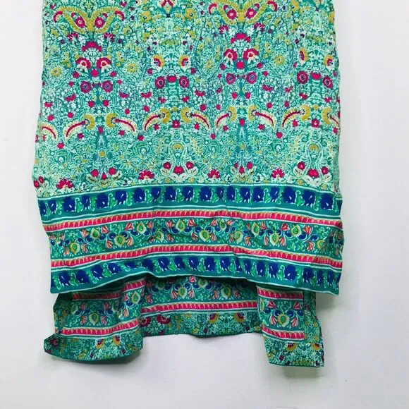 Maeve 0 Tank Top Tunic Green Floral Bohemian Strappy Longline Side Button AT27 - Picture 2 of 6